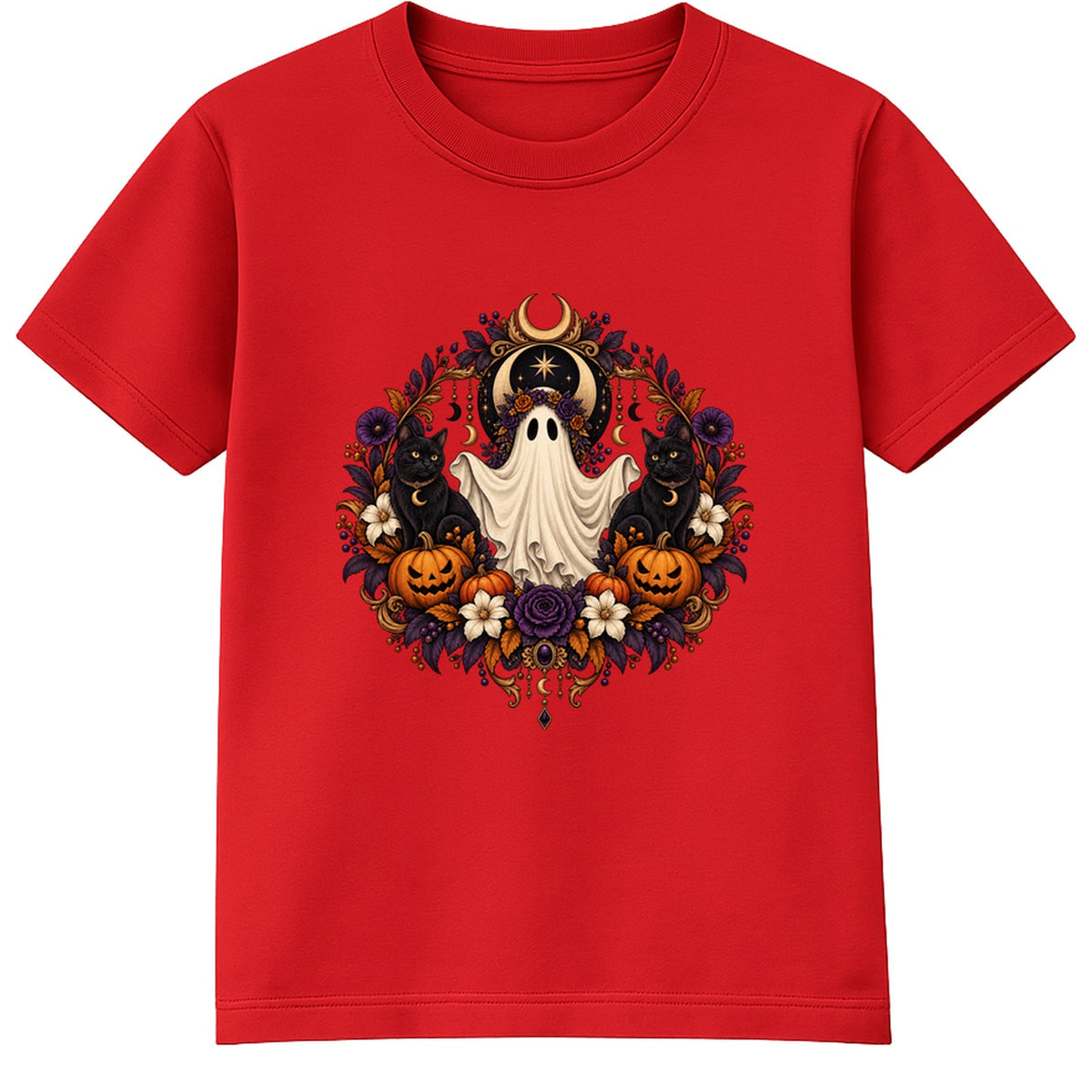 Ghost Wreath adult Halloween t-shirt - Red