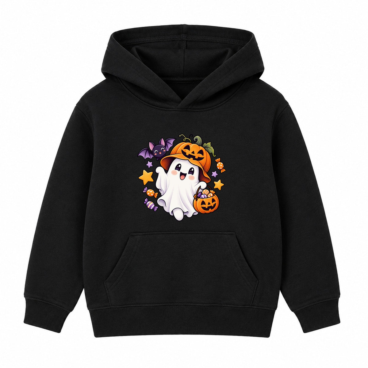 Pumpkin Hat Ghost kids Halloween hoodie - Black