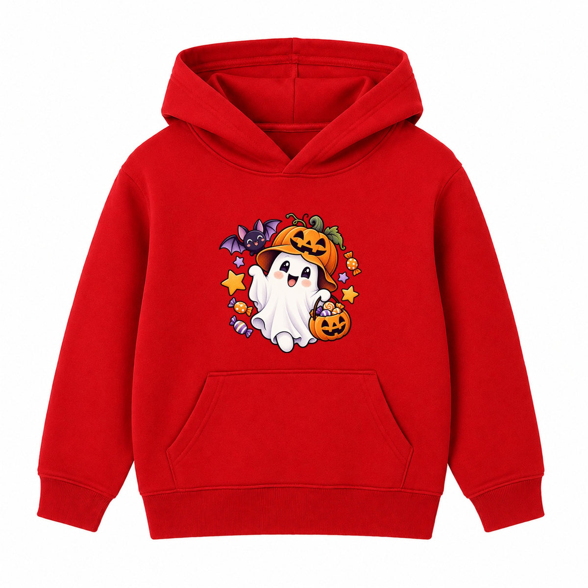 Pumpkin Hat Ghost kids Halloween hoodie - Red