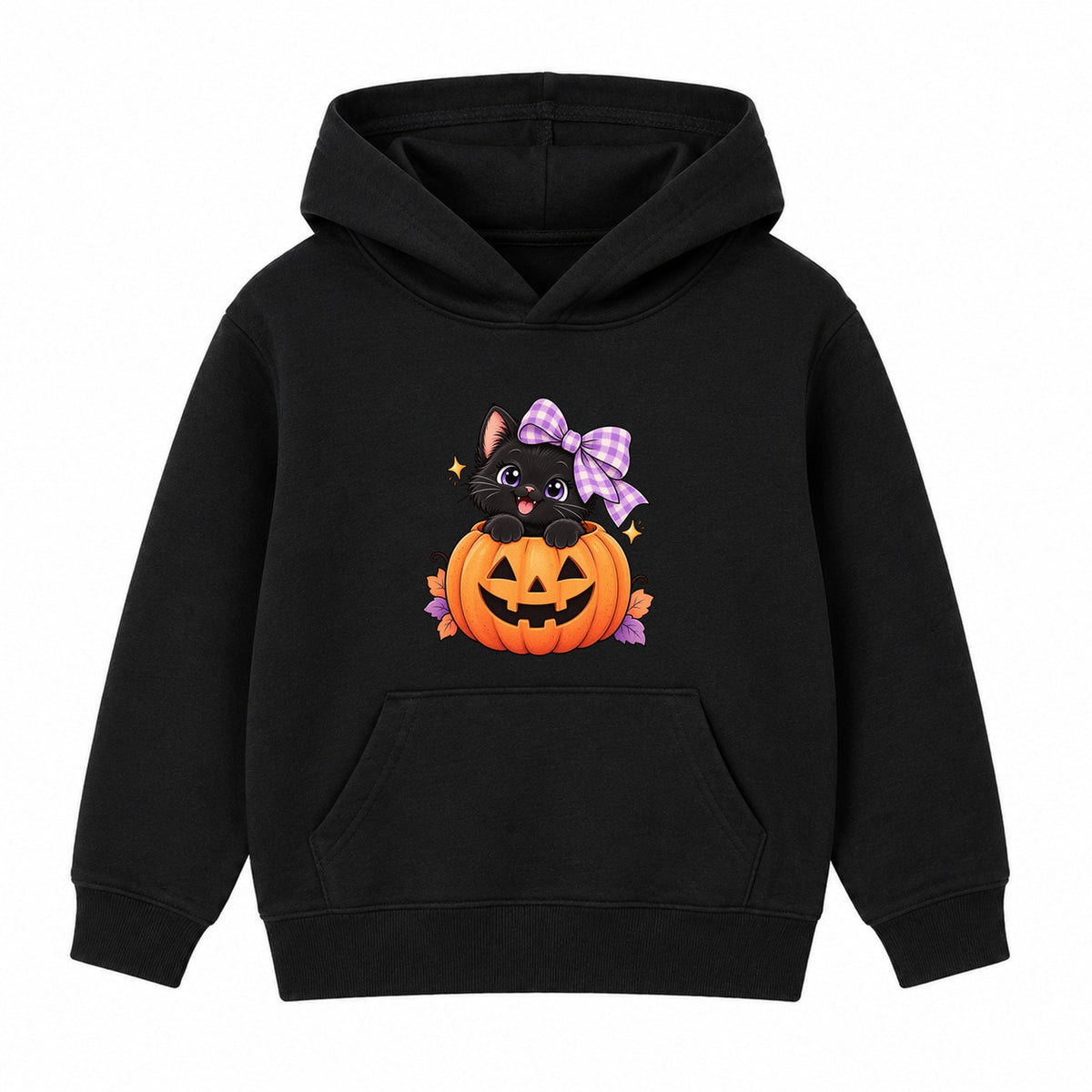 Pumpkin Kitten kids Halloween hoodie - Black