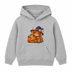 Witchy Highland Cow kids Halloween hoodie - Heather Grey
