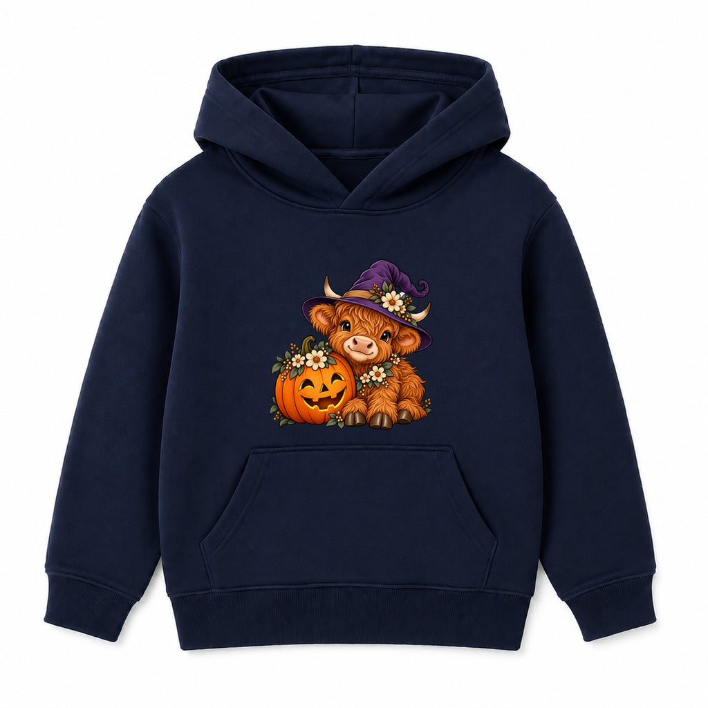 Witchy Highland Cow kids Halloween hoodie - Navy