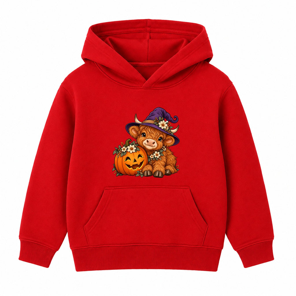 Witchy Highland Cow kids Halloween hoodie - Red