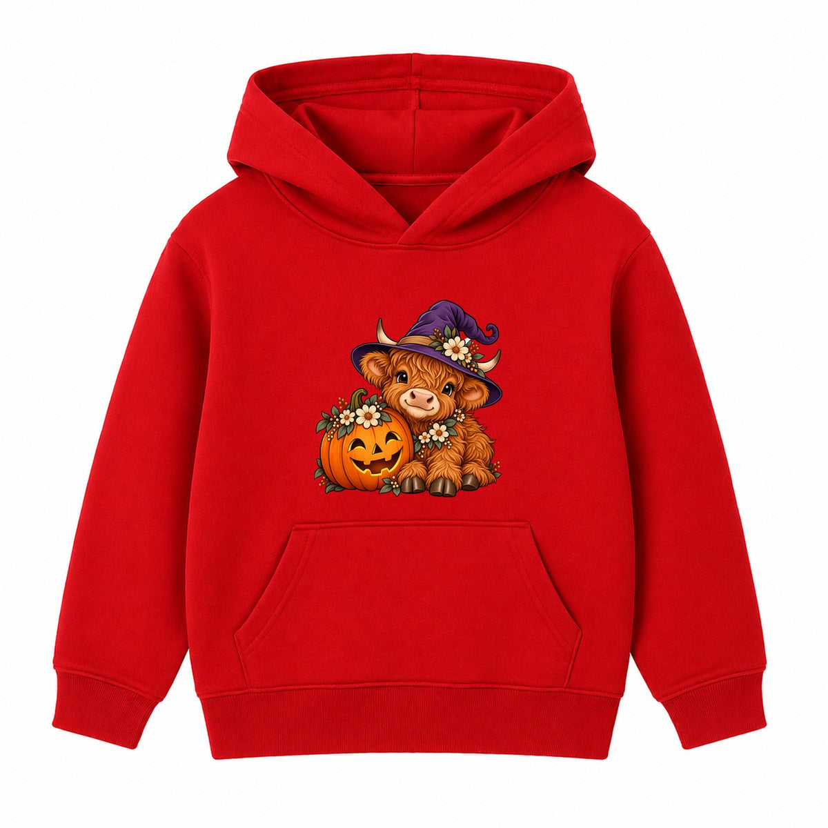 Witchy Highland Cow kids Halloween hoodie - Red
