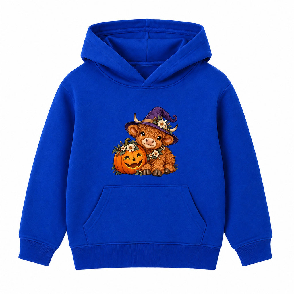 Witchy Highland Cow kids Halloween hoodie - Royal Blue