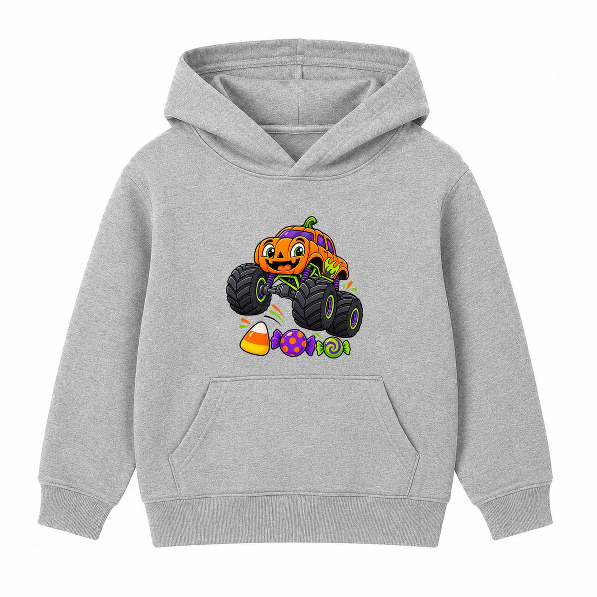 Pumpkin Monster Truck kids Halloween hoodie - Heather Grey