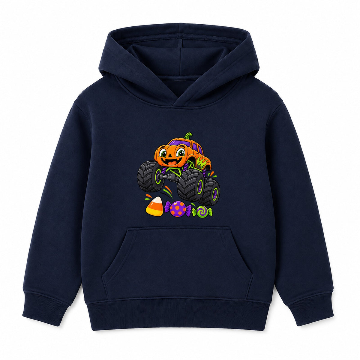 Pumpkin Monster Truck kids Halloween hoodie - Navy