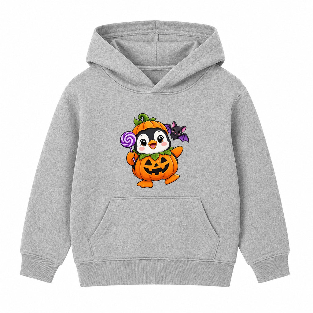 Pumpkin Penguin kids Halloween hoodie - Heather Grey