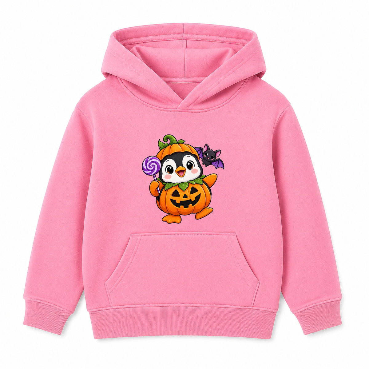 Pumpkin Penguin kids Halloween hoodie - Pink