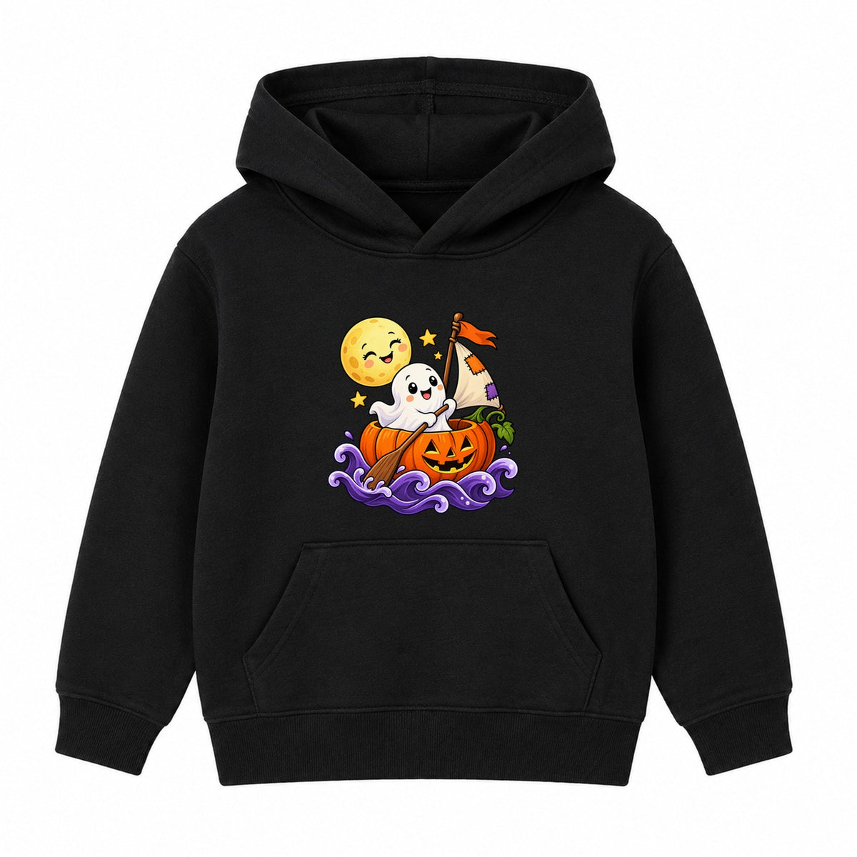 Pumpkin Boat Ghost kids Halloween hoodie - Black