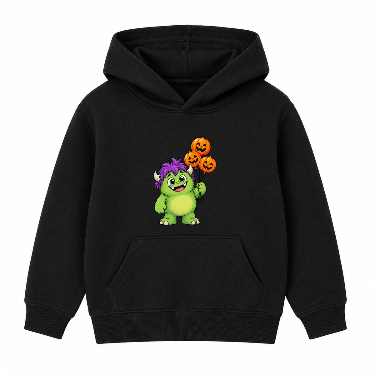 Friendly Green Monster kids Halloween hoodie - Black