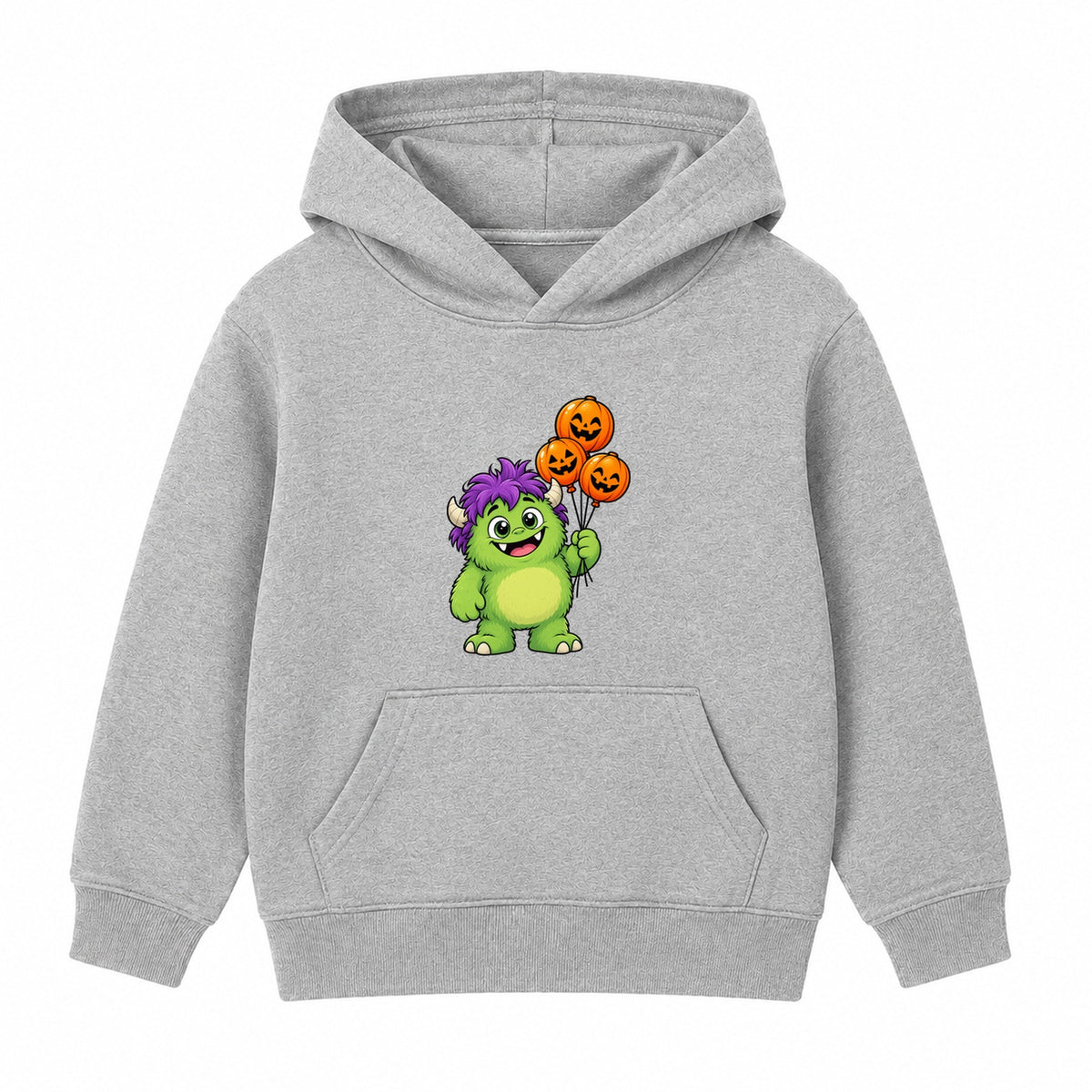 Friendly Green Monster kids Halloween hoodie - Heather Grey