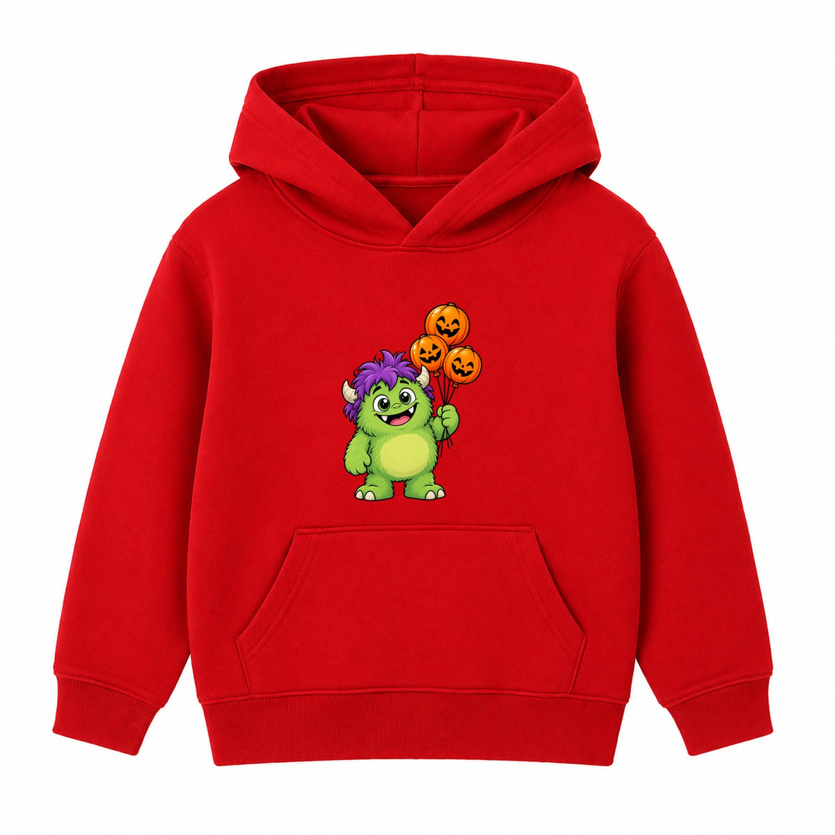 Friendly Green Monster kids Halloween hoodie - Red