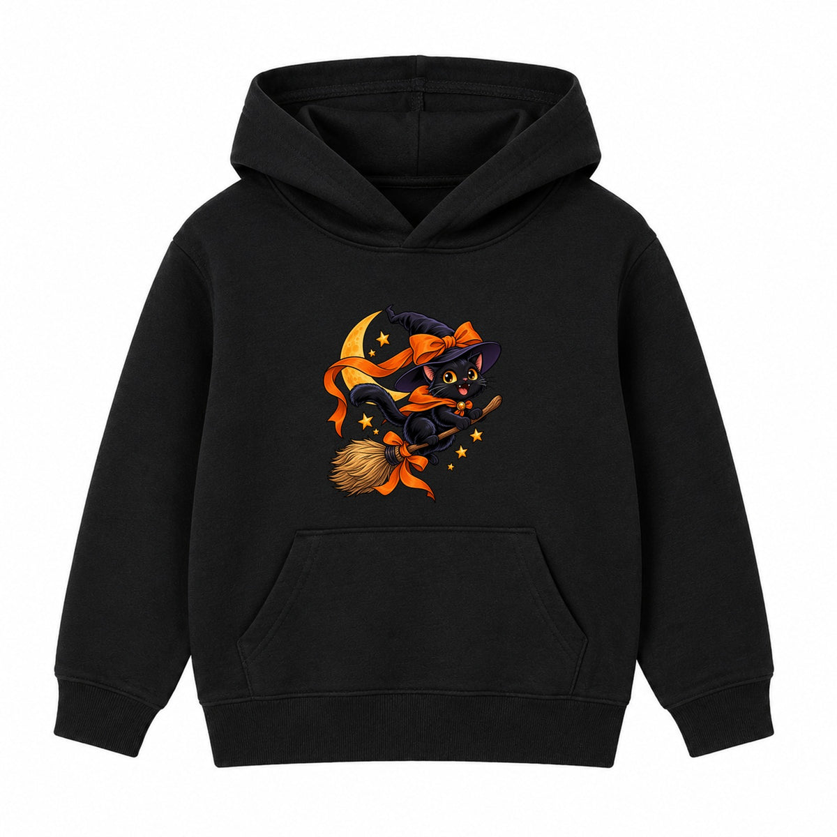 Broomstick Cat kids Halloween hoodie - Black