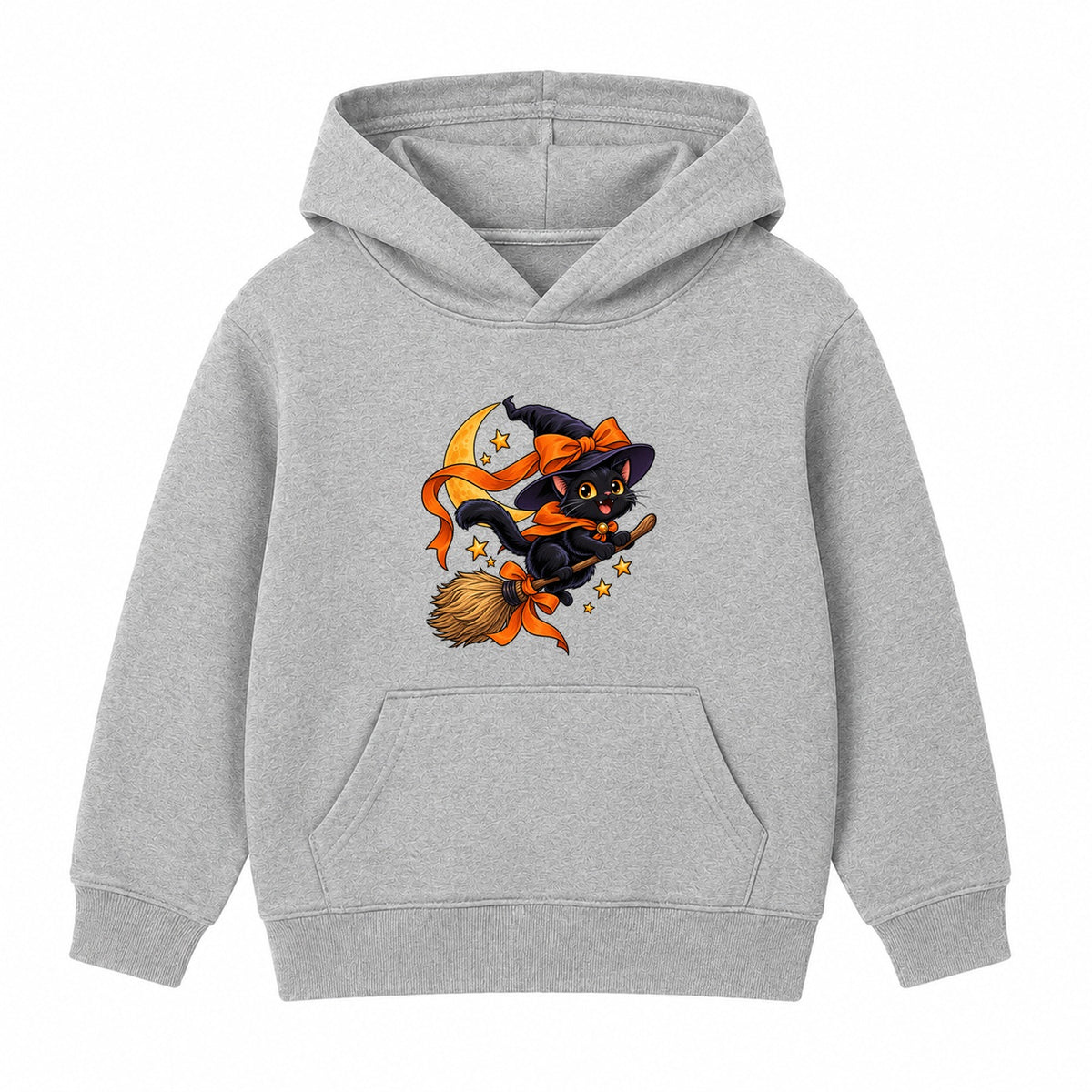 Broomstick Cat kids Halloween hoodie - Heather Grey
