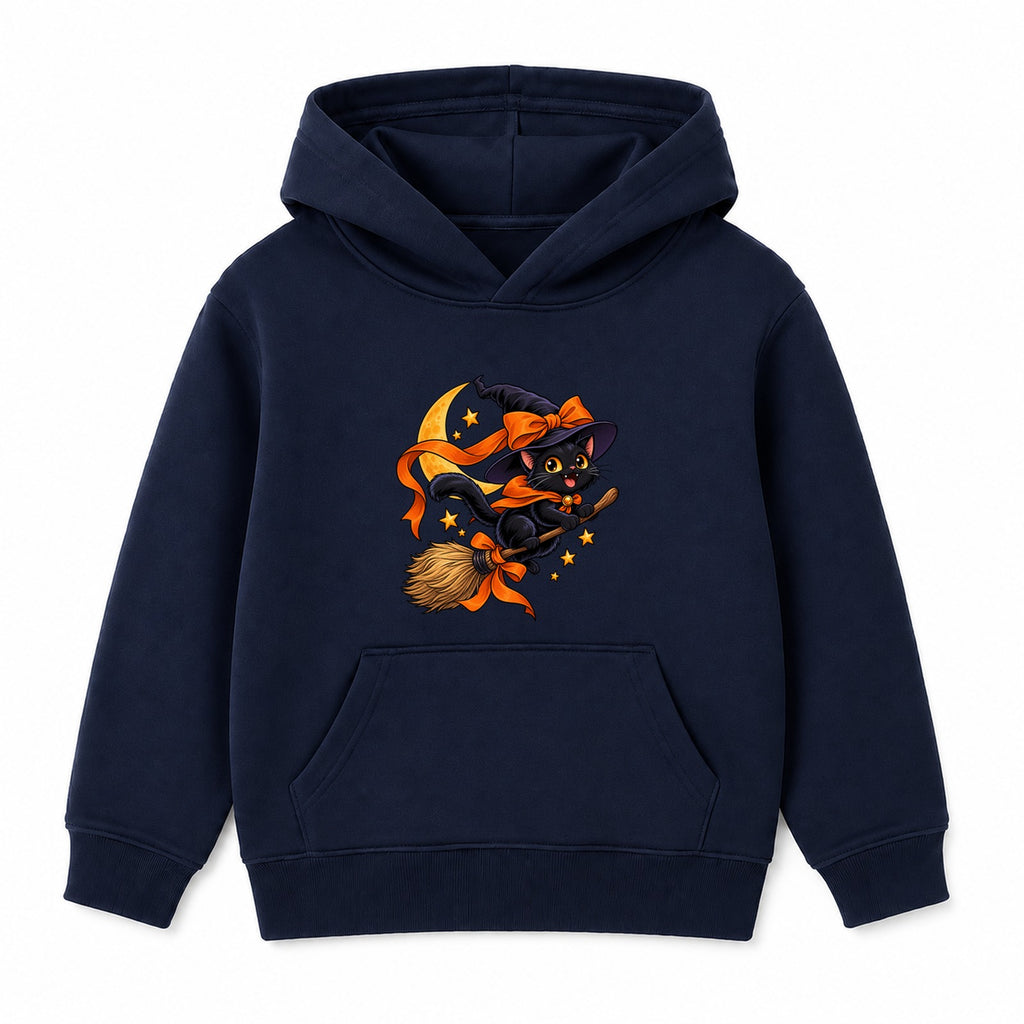 Broomstick Cat kids Halloween hoodie - Navy