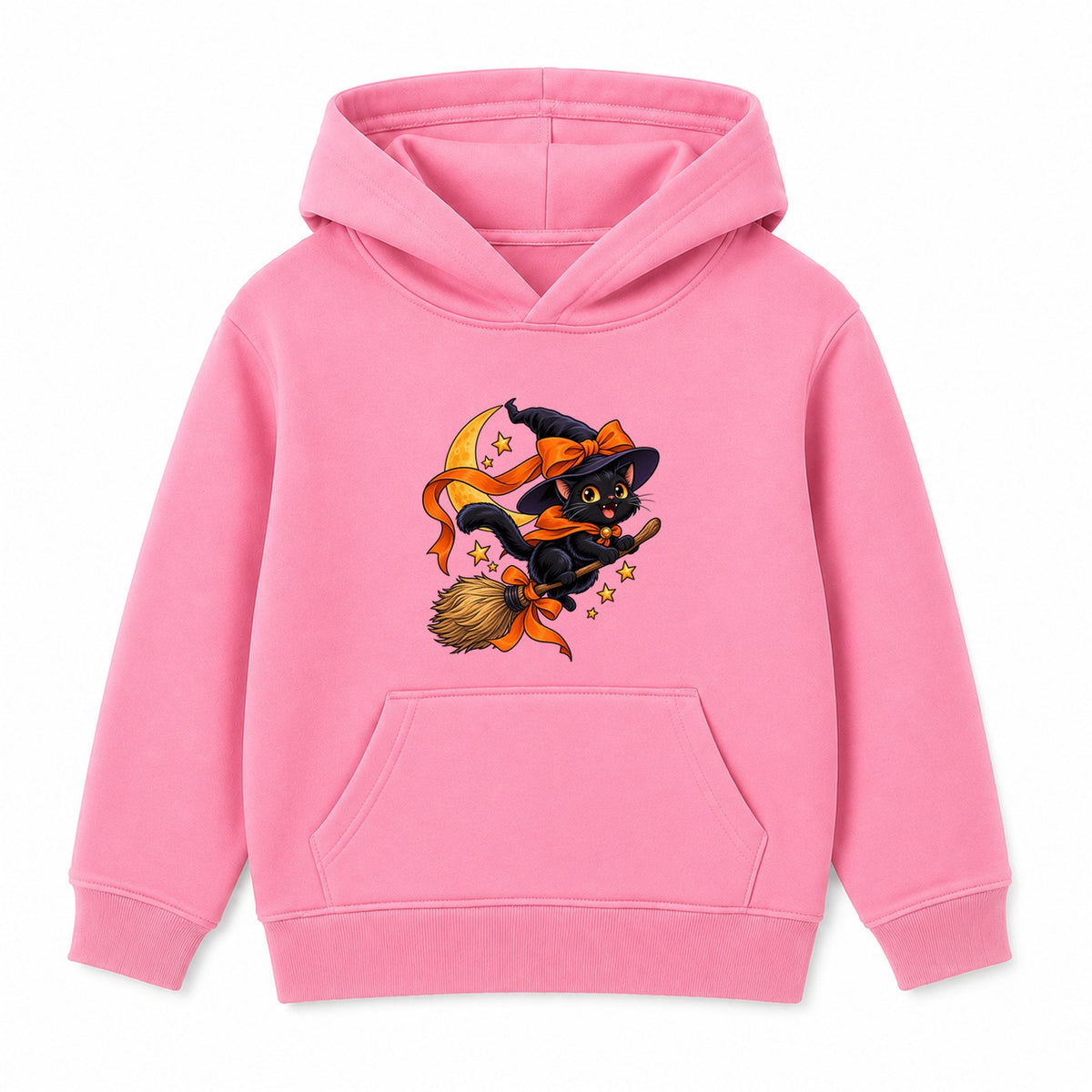 Broomstick Cat kids Halloween hoodie - Pink