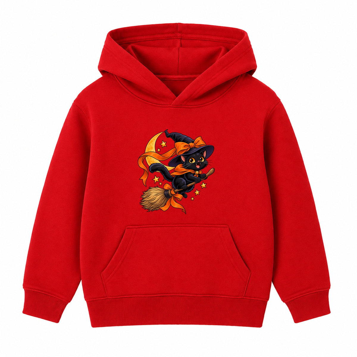 Broomstick Cat kids Halloween hoodie - Red