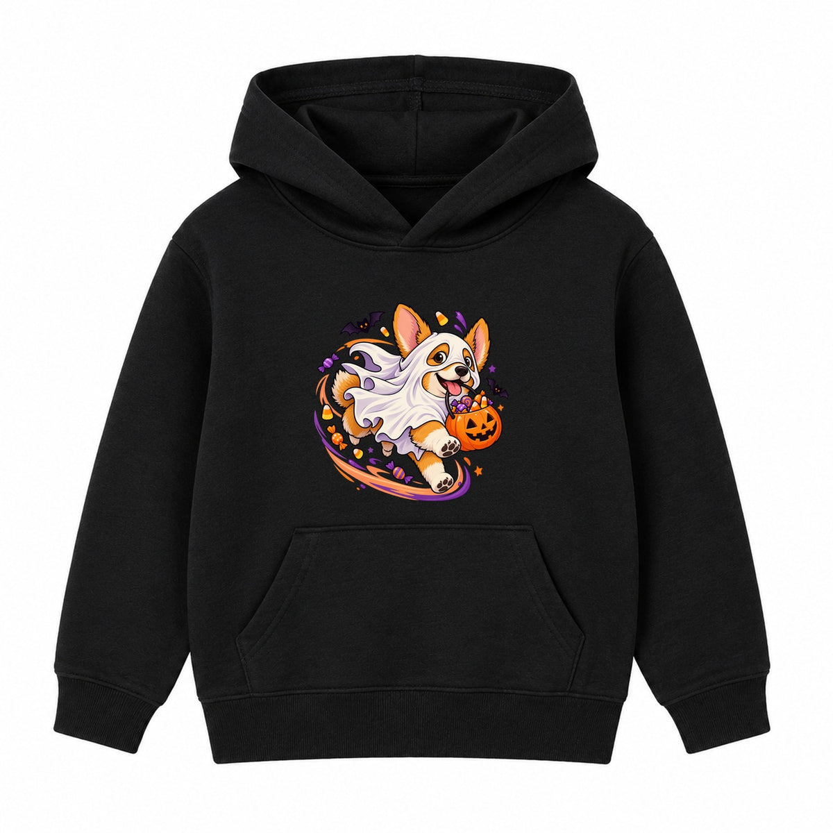 Ghost Corgi kids Halloween hoodie - Black