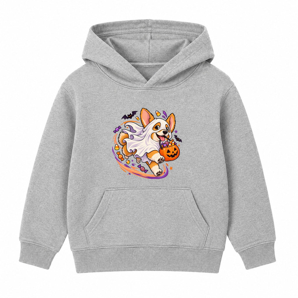 Ghost Corgi kids Halloween hoodie - Heather Grey