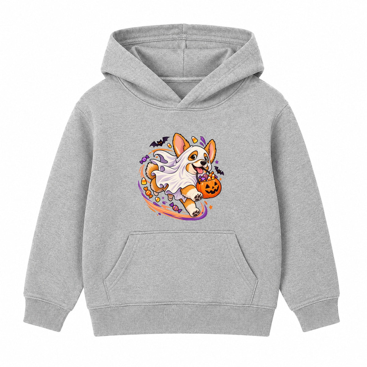 Ghost Corgi kids Halloween hoodie - Heather Grey