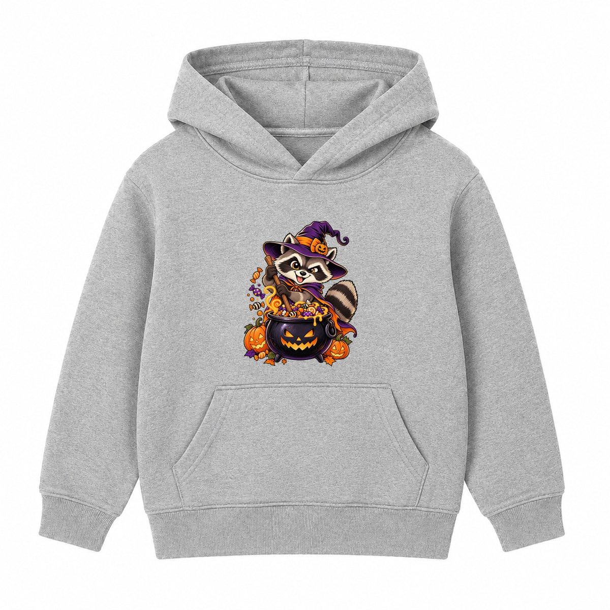 Raccoon Witch kids Halloween hoodie - Heather Grey