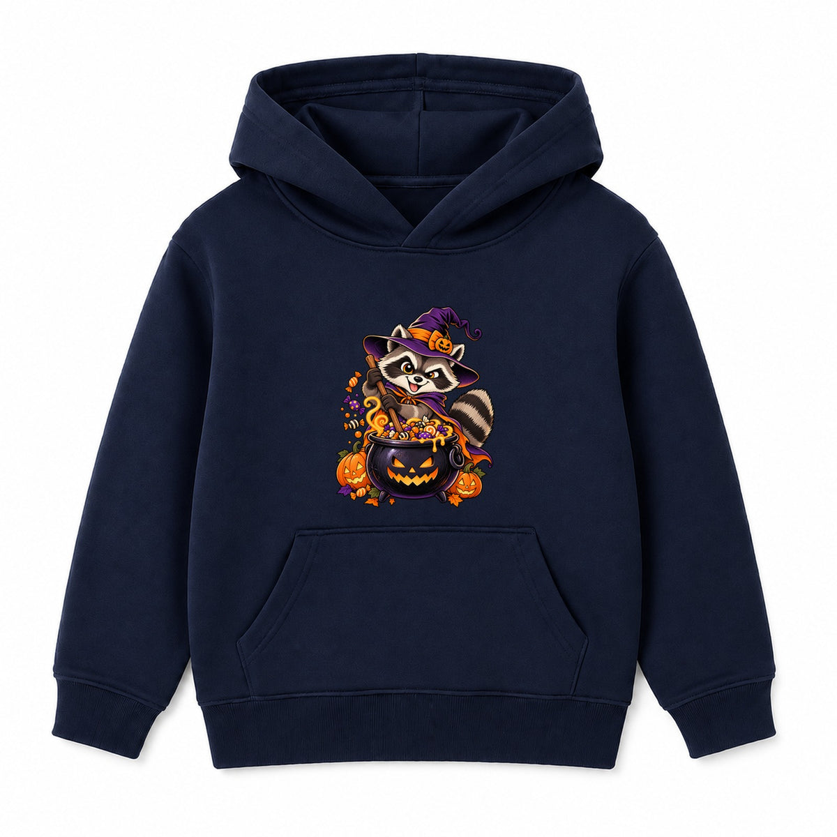 Raccoon Witch kids Halloween hoodie - Navy