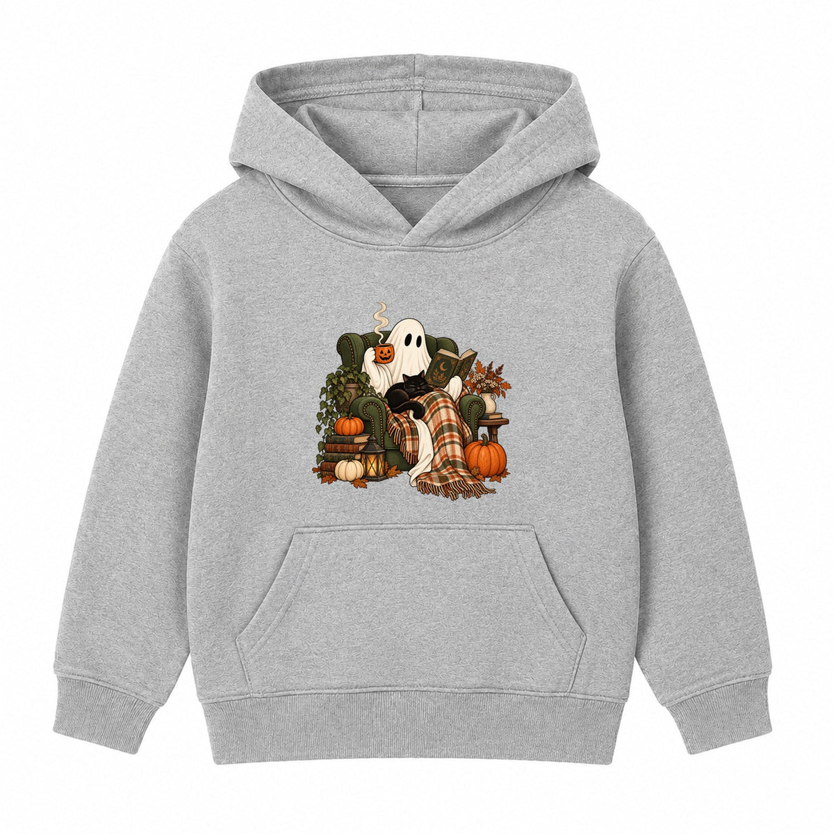 Cosy Reading Ghost adult Halloween hoodie - Heather Grey