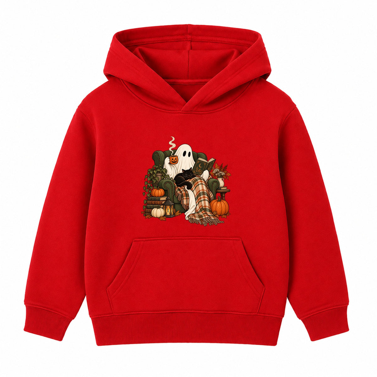 Cosy Reading Ghost adult Halloween hoodie - Red
