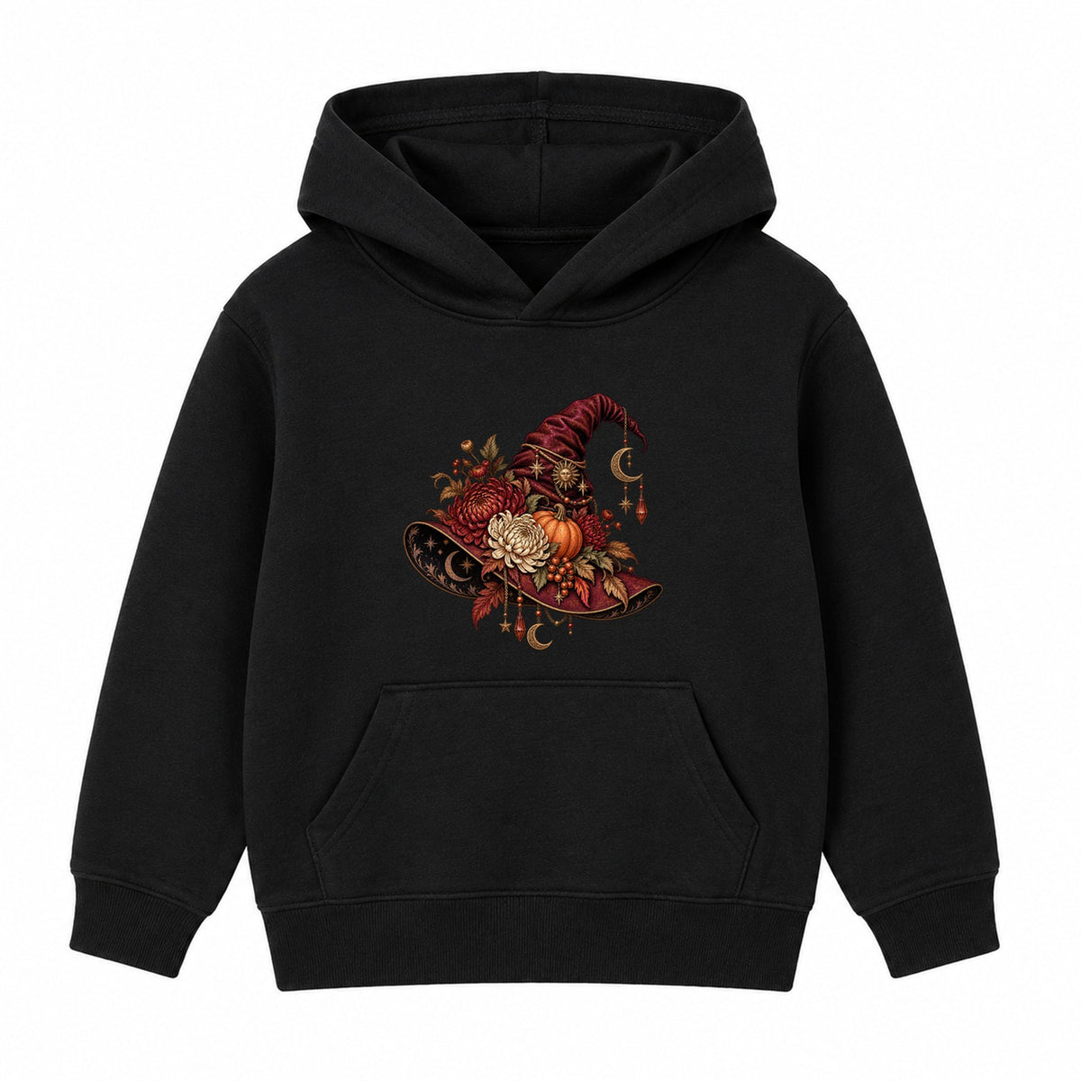 Floral Witch Hat adult Halloween hoodie - Black