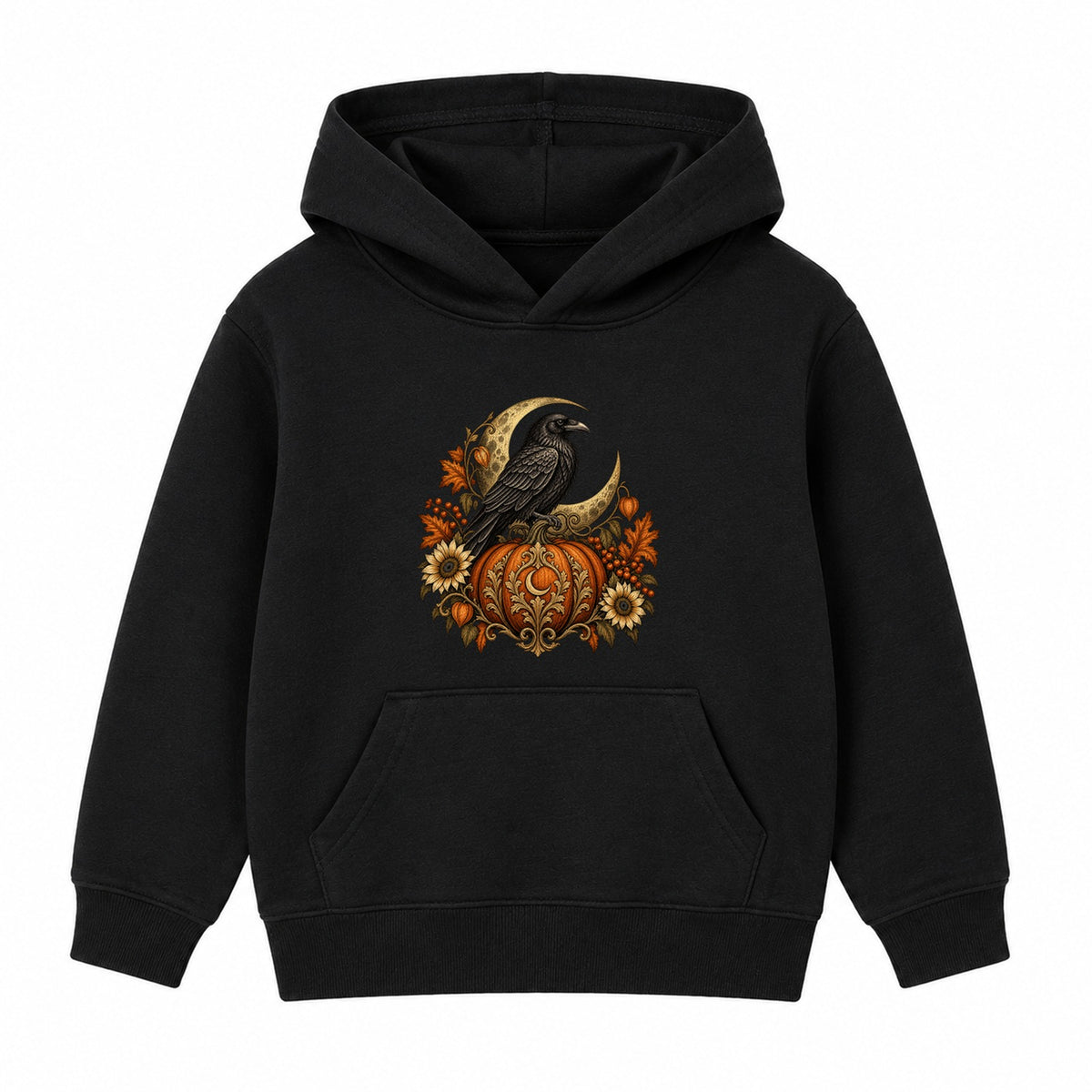 Raven and Pumpkin adult Halloween hoodie - Black