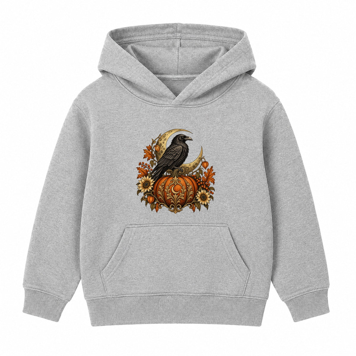 Raven and Pumpkin adult Halloween hoodie - Heather Grey