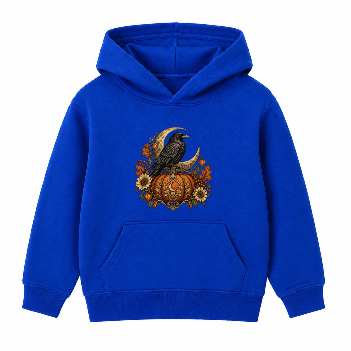 Raven and Pumpkin adult Halloween hoodie - Royal Blue