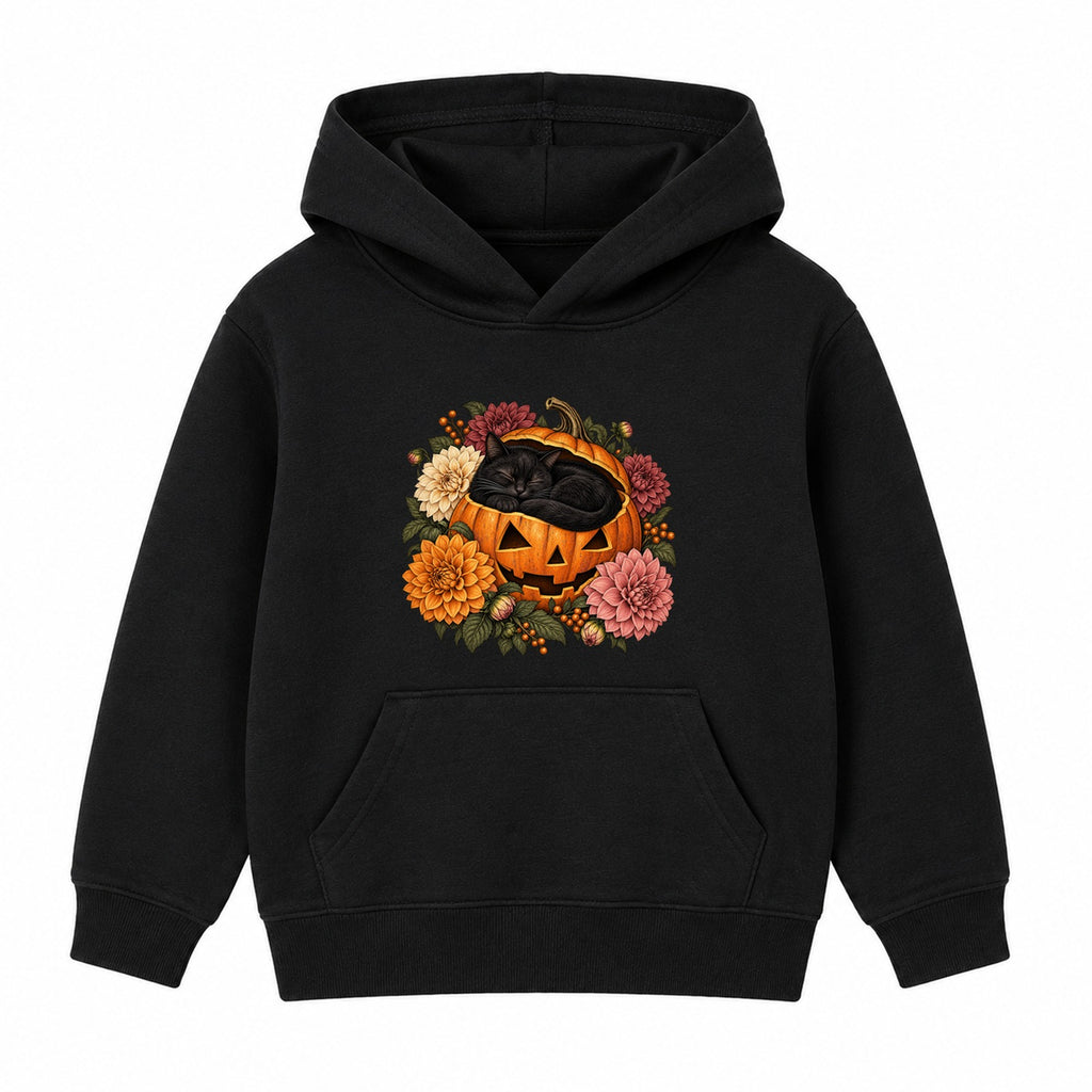 Sleepy Pumpkin Cat adult Halloween hoodie - Black