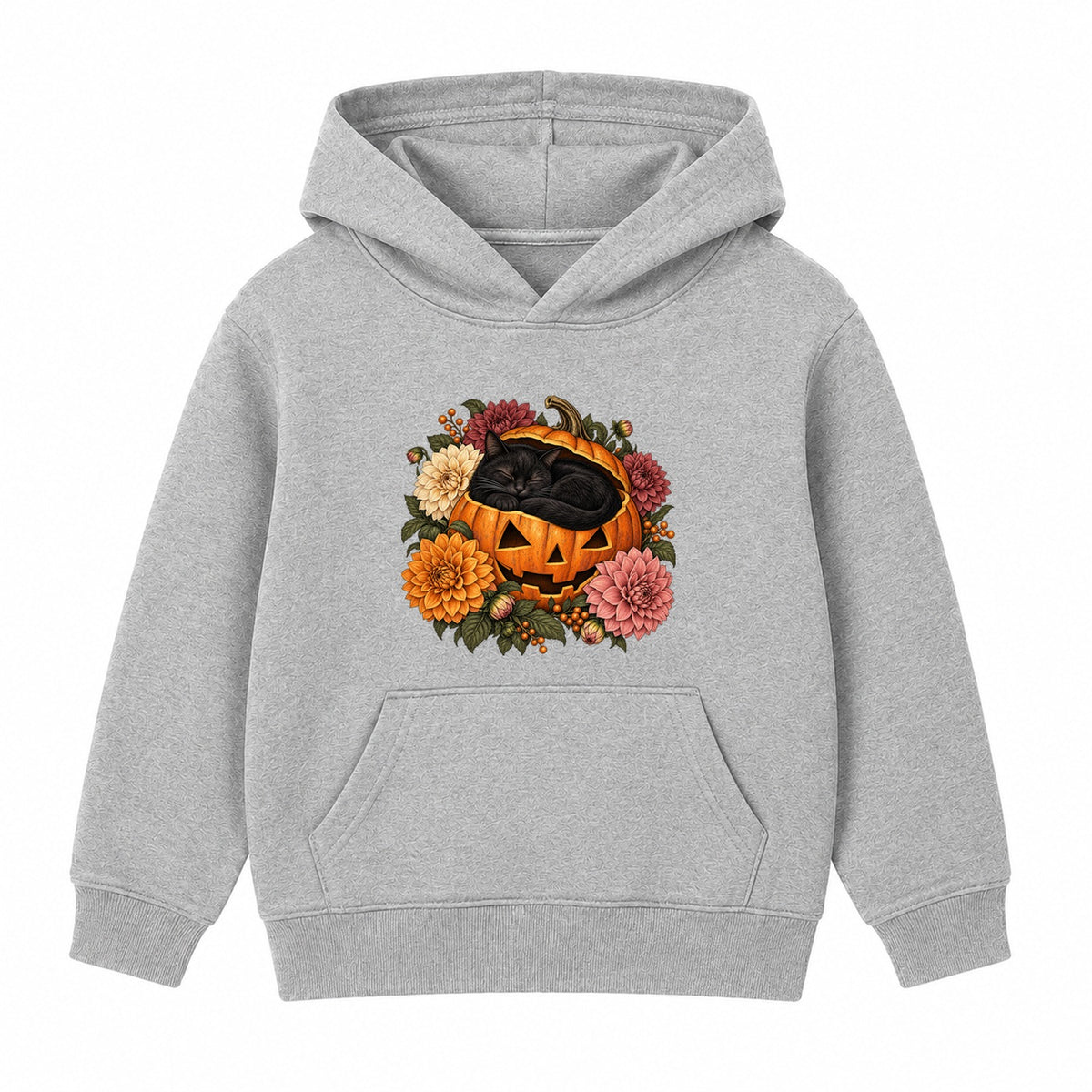 Sleepy Pumpkin Cat adult Halloween hoodie - Heather Grey