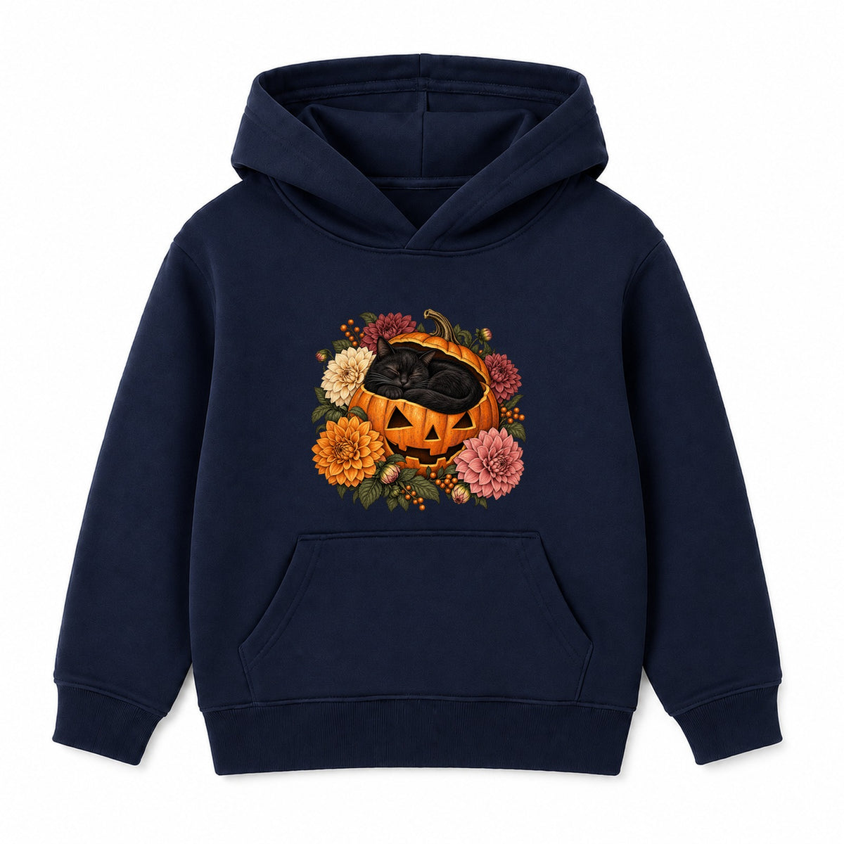 Sleepy Pumpkin Cat adult Halloween hoodie - Navy