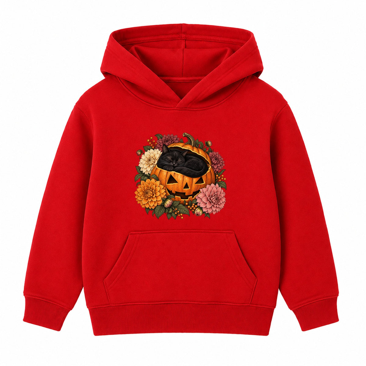 Sleepy Pumpkin Cat adult Halloween hoodie - Red