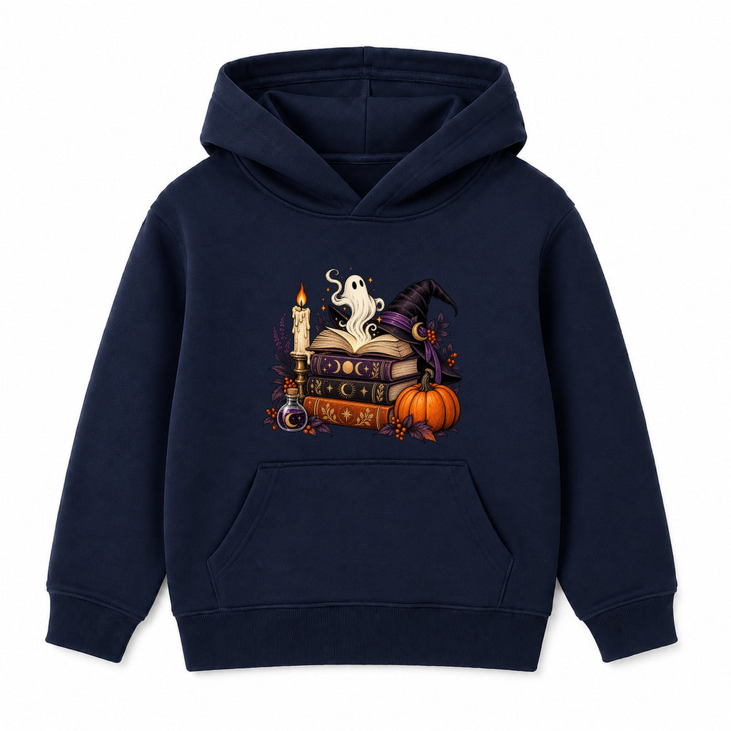 Spellbook Stack adult Halloween hoodie - Navy