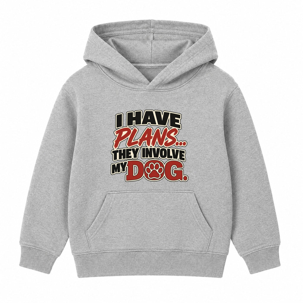 Plans Involve My Dog kids hoodie - Heather Grey