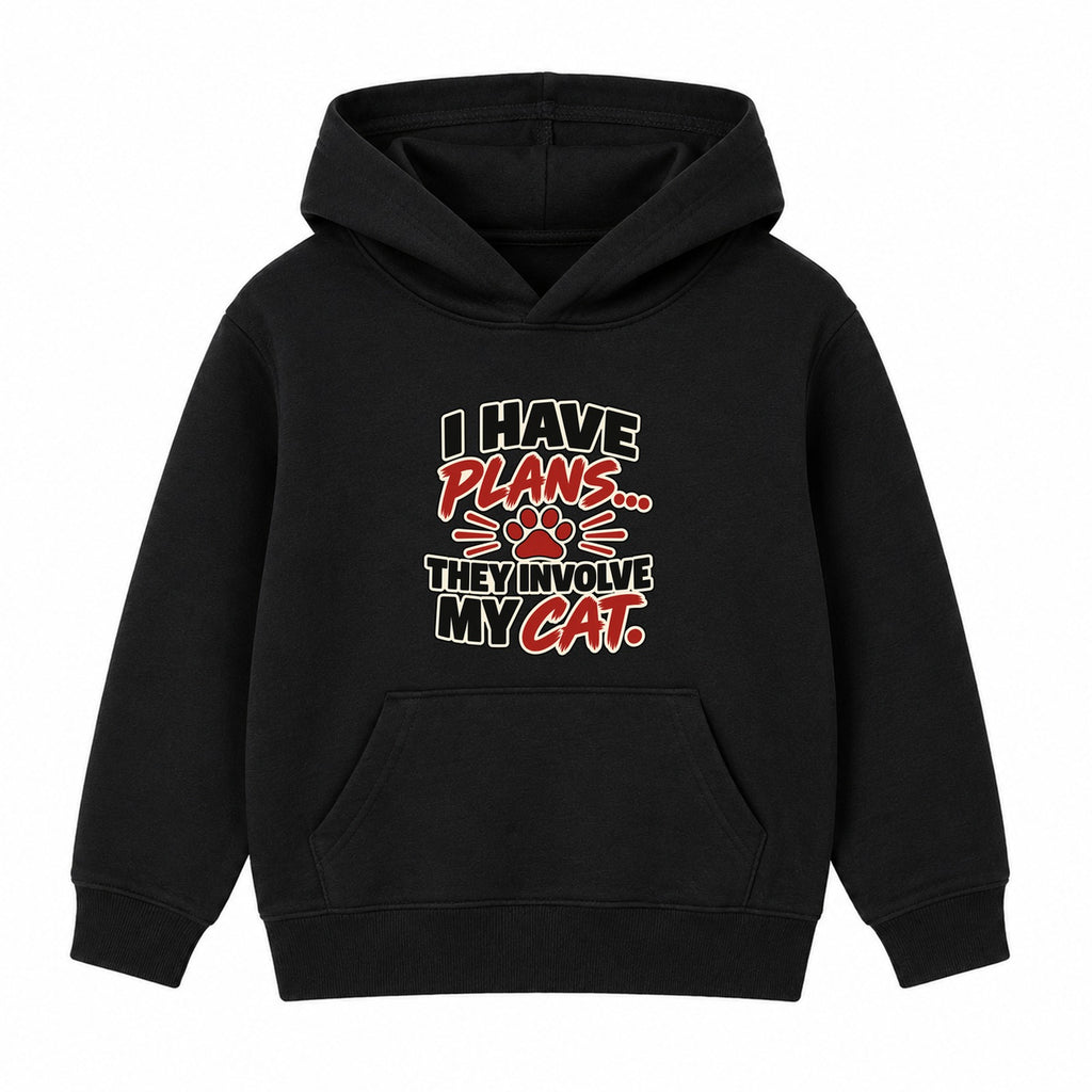 Plans Involve My Cat kids hoodie - Black