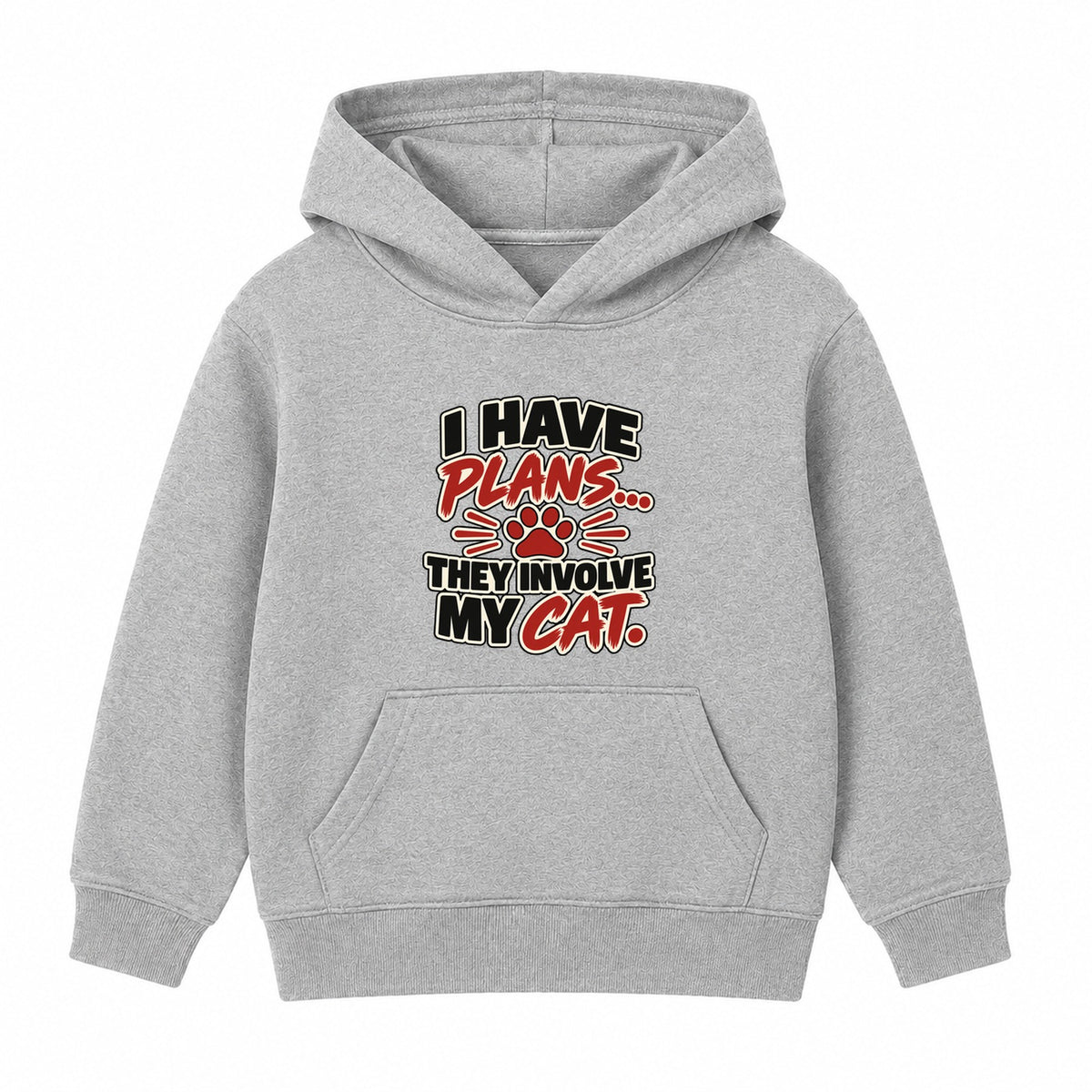 Plans Involve My Cat kids hoodie - Heather Grey