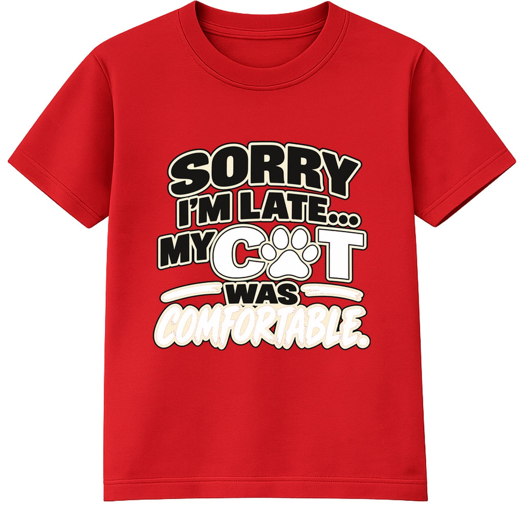 My Cat Was Comfortable kids t-shirt - Red