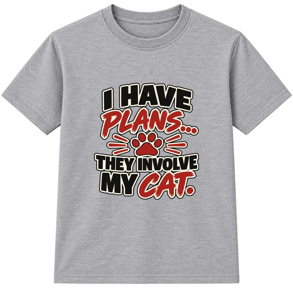 Plans Involve My Cat kids t-shirt - Heather Grey
