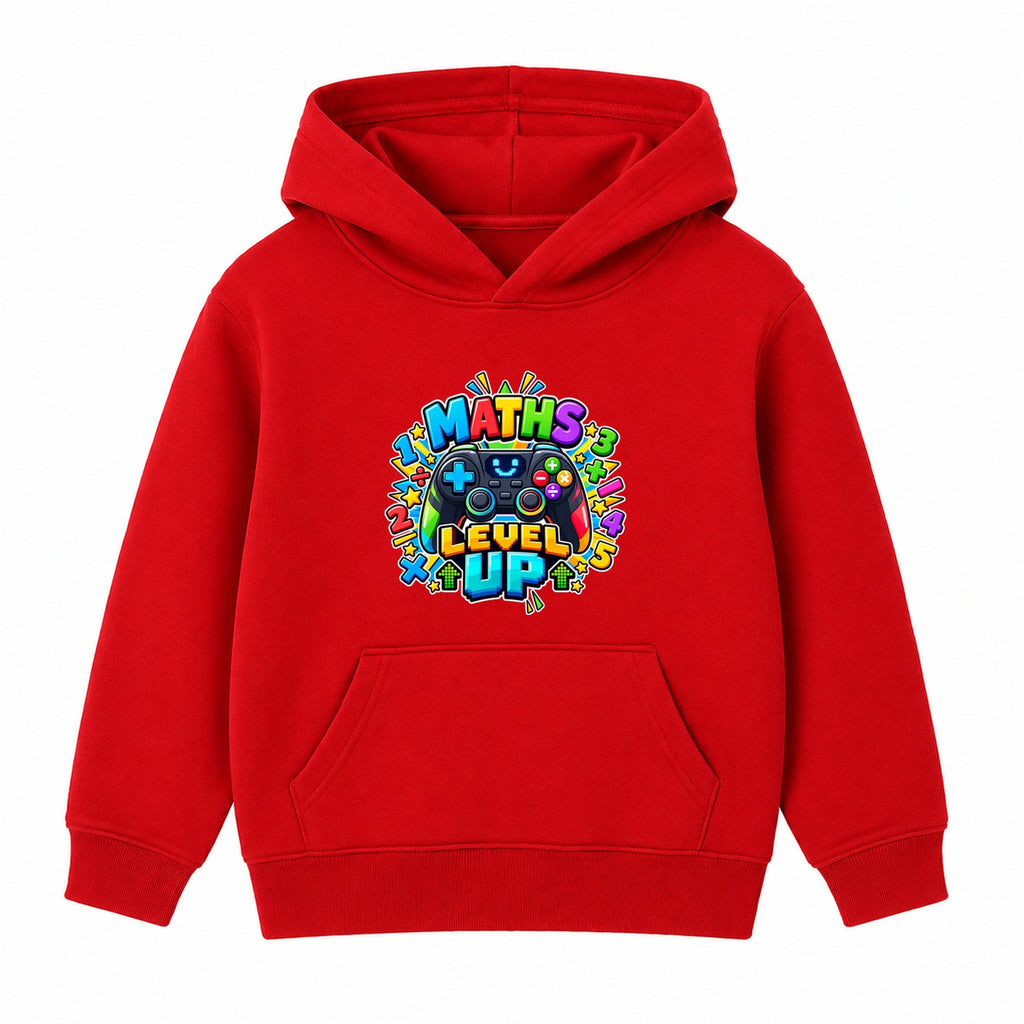 Maths Level Up kids Number Day hoodie - Red