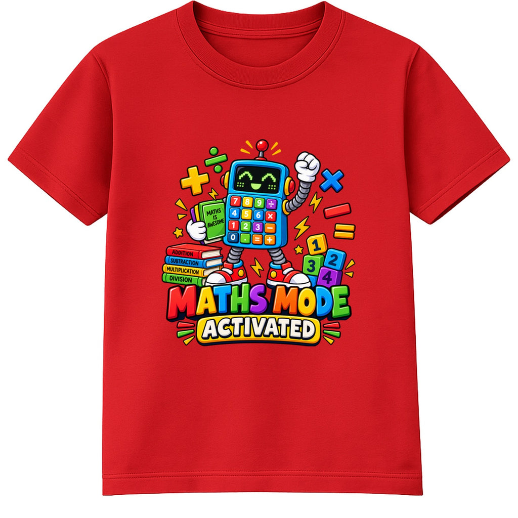 Maths Mode Activated kids Number Day t-shirt - Red