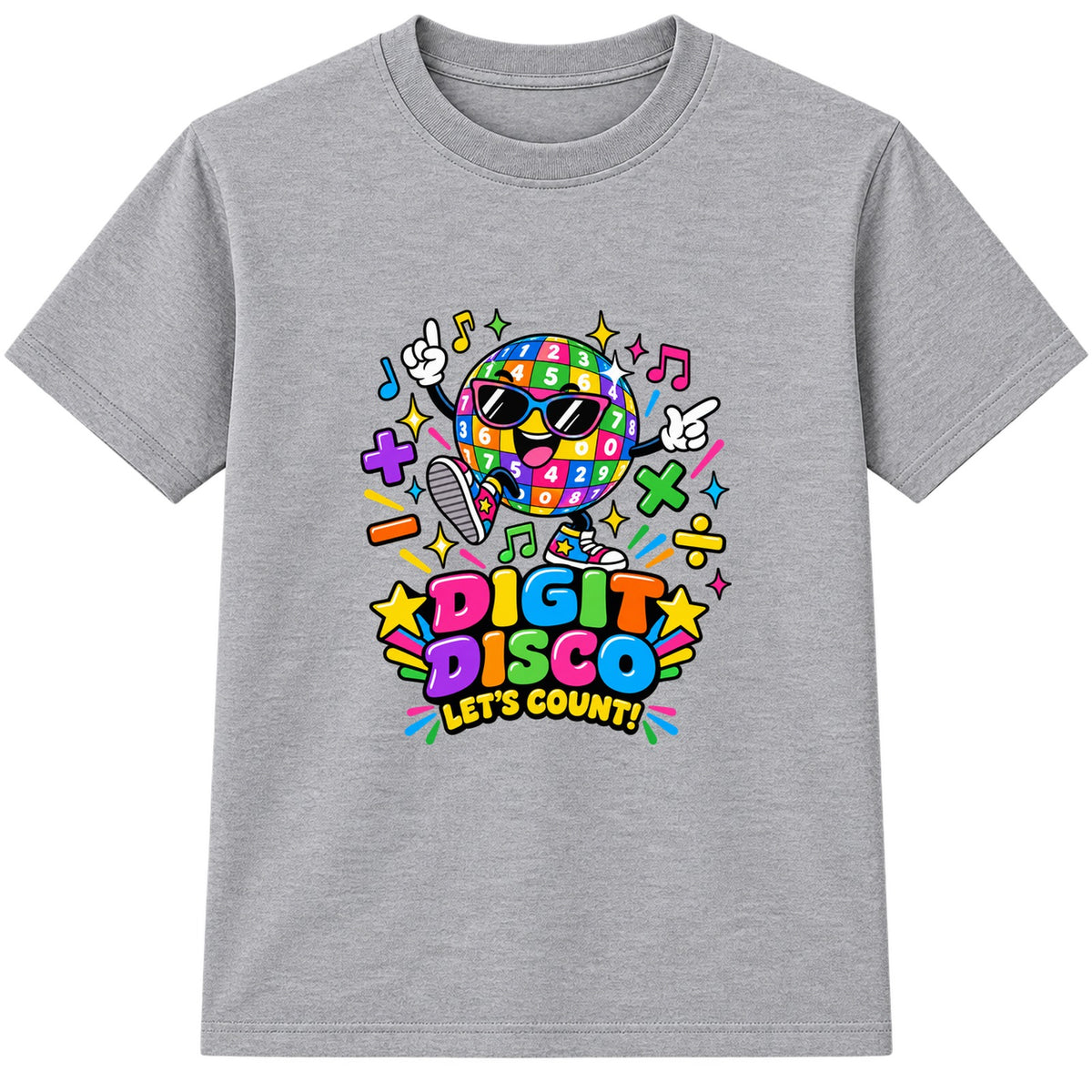 Digit Disco kids Number Day t-shirt - Heather Grey