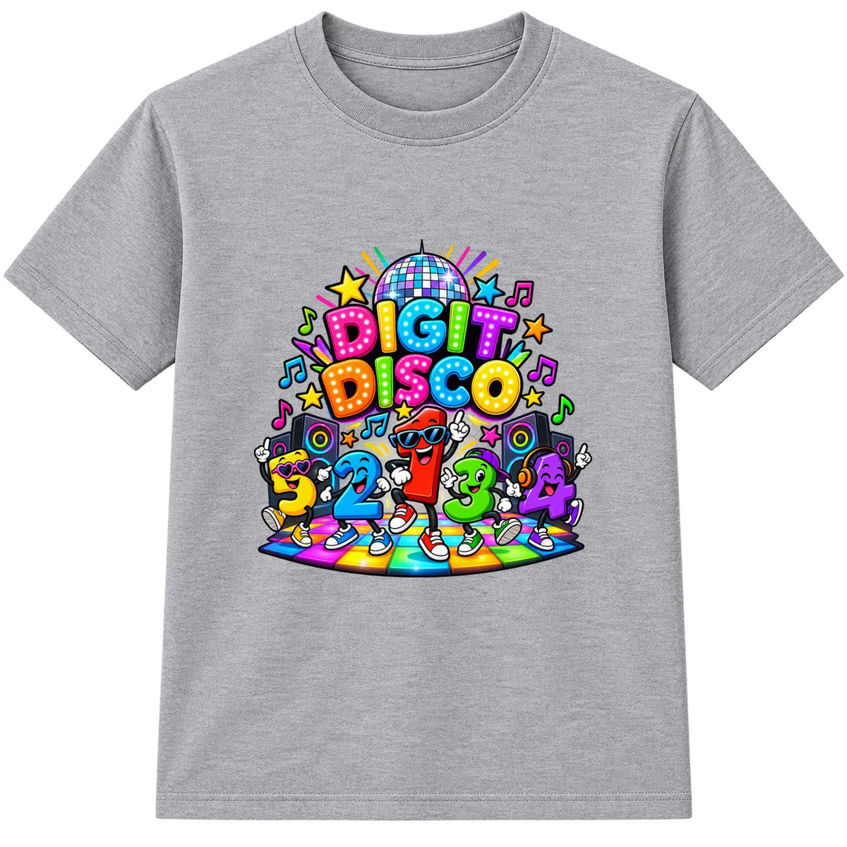 Digit Disco Dancers kids Number Day t-shirt - Heather Grey