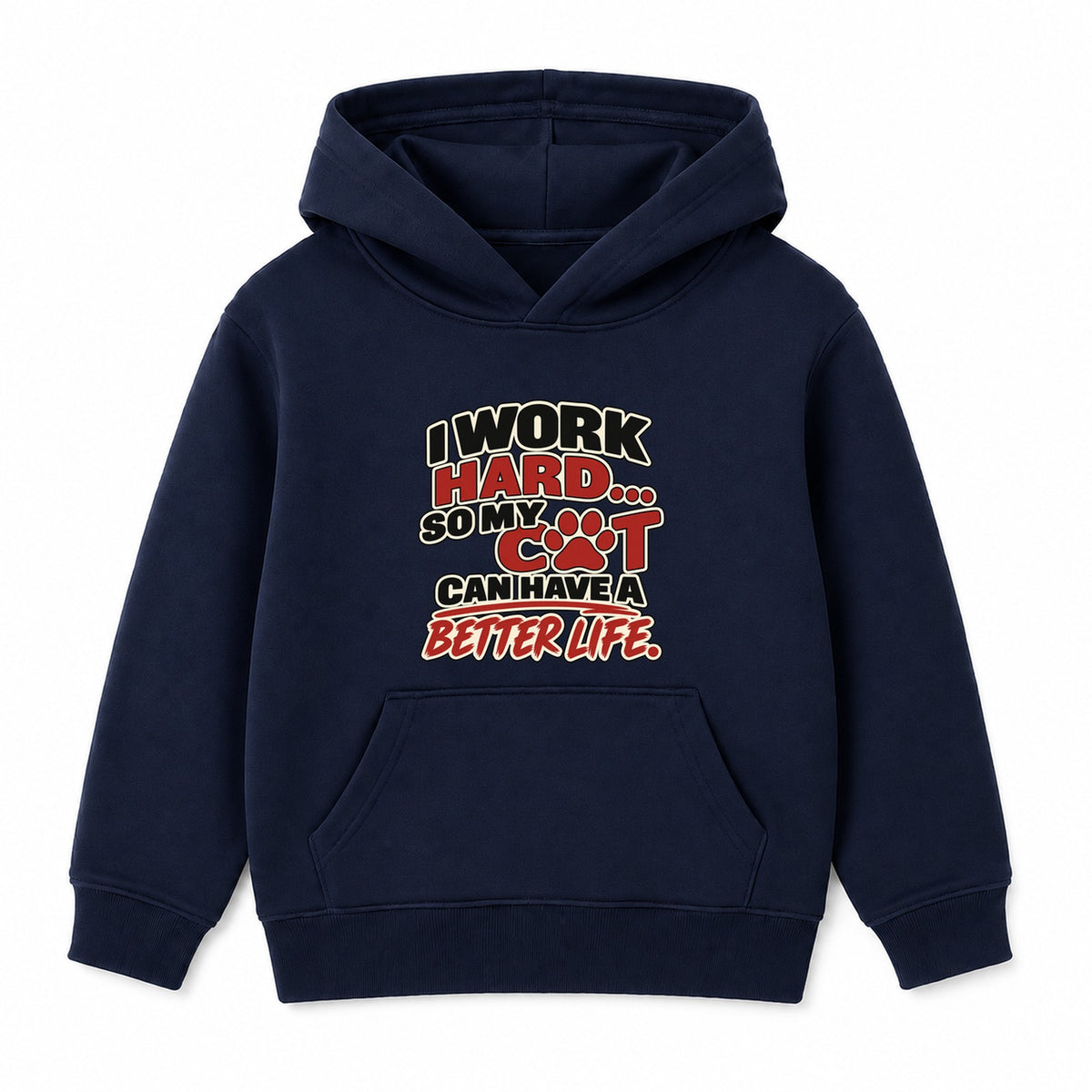 Work Hard For My Cat adult slogan hoodie - Navy