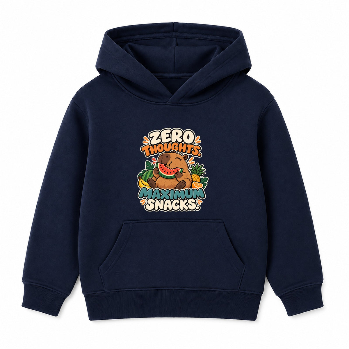 Zero Thoughts Maximum Snacks adult slogan hoodie - Navy
