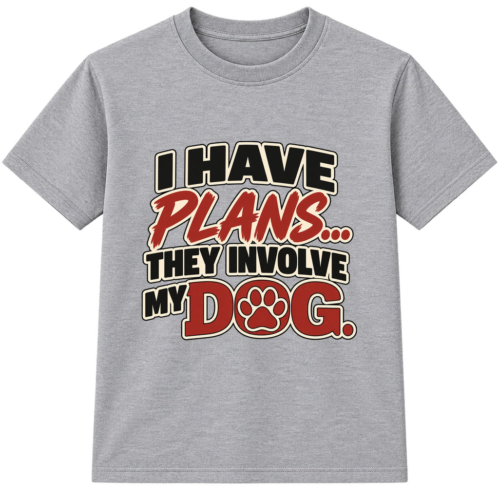 Plans Involve My Dog adult slogan t-shirt - Heather Grey